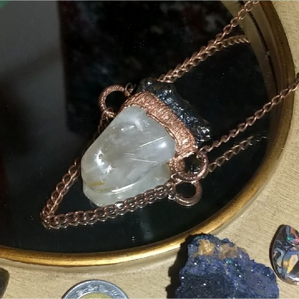 Handmade Rutilated Quartz & Baltic Amber Amulet - Picture 1 of 6